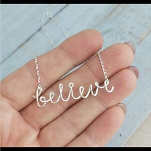 Silver Inspirational Word Pendant Necklace “Believe”